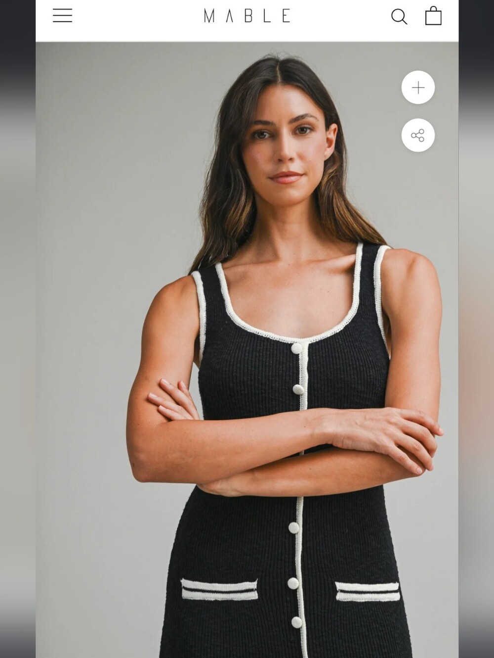 Nwot Reformation Mable Contrast Black White Trim Knit Women's Midi Dress L - Picture 3 of 12